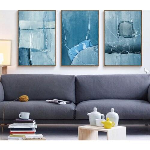 Nordic Modern Abstract Geometric Style Graphics Blue Shape Posters Art Canvas Pictures For Living Room Bedroom Home Decor