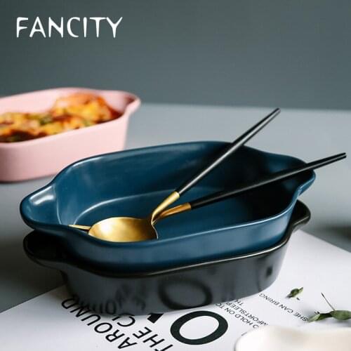 FANCITY Restaurant baked rice baking tray, household microwave oven baking tray, cheese plate, dinner plate, ceramic baking tray