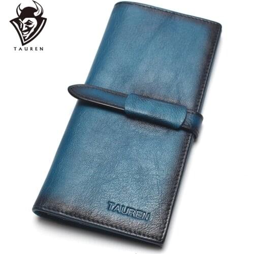Brush Color RFID Classic 100% Genuine Leather Natural Leather Men & Women Long Wallet Coin Purse Vintage Designer Male Wallets