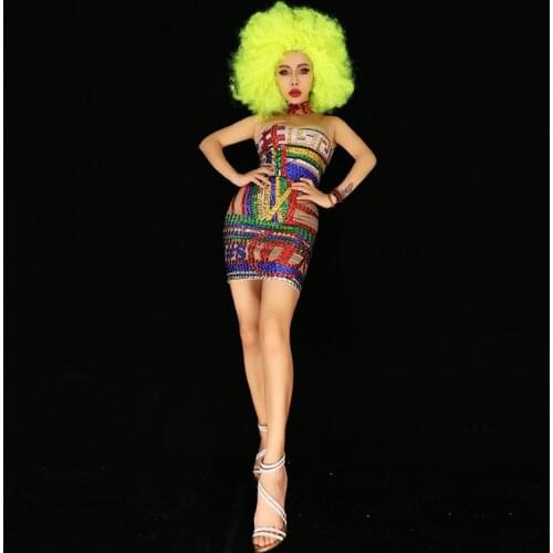 Pole Dance Clothing Party Dress Rhinestone Clubwear Gogo Dancer Outfit Drag Queen Costumes DJ DS Clothes Stage Outfit JL2456