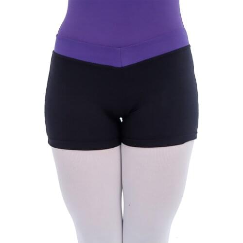 Retail Wholesale Black with Royal Blue Two Tone Contrast V Band Cotton/Lycra Dance Shorts for Girls and Ladies
