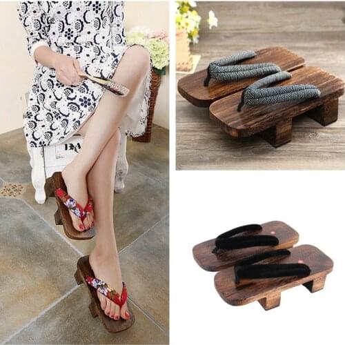 Japanese Traditional Anime Cosplay Costumes Kimono Geta Sandals Man Women Unisex Wooden Flat Shoes Clogs Slippers Flip-flops