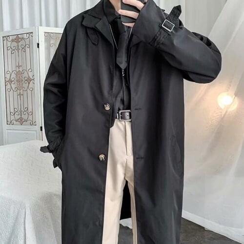 Autumn Korean Style Trench Mens Fashion Solid Color Casual Long Coat Men Streetwear Loose Windbreaker Jacket Mens Overcoat