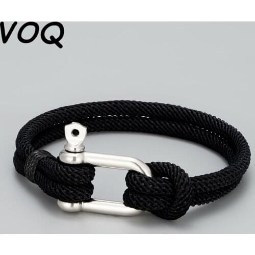 VOQ 2021 Summer Outdoor Style Milan Rope Bracelets Stainless Steel U-shaped D-shaped Buckle Bracelet Fashion Simple Jewelry