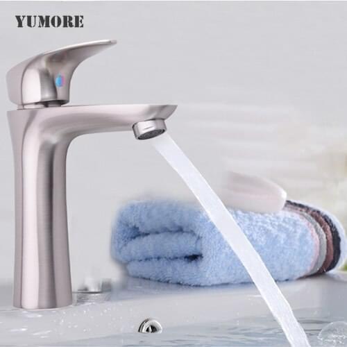 YUMORE Bathroom Sink Faucet Single Handle Brushed Nickel Modern Basin Mixer Tap for Hot and Cold Water Sink Faucet Commercial
