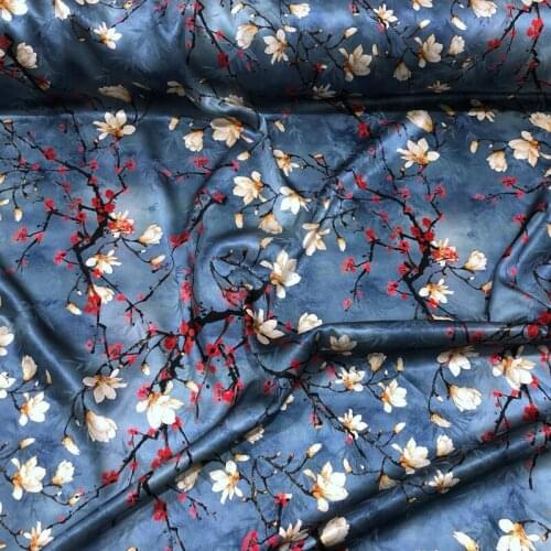 116CM Wide 19MM Floral Print Jacquard Stretch White Silk Satin Fabric Good for Summer Dress Skirt Shirt Pants JH216