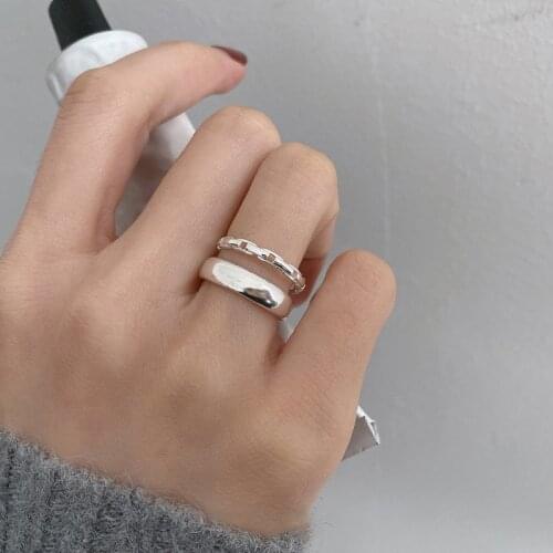 S925 Silver Ring for Women Double-deck Fashion Resizable Ring Ornaments Commemorative Jewelry Accessories