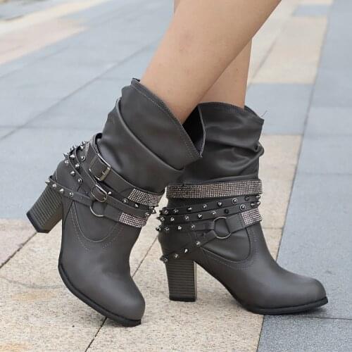 Plus Size 34-43 Winter Casual Women Pumps Warm Ankle Boots Waterproof High Heels Snow Martin Shoes