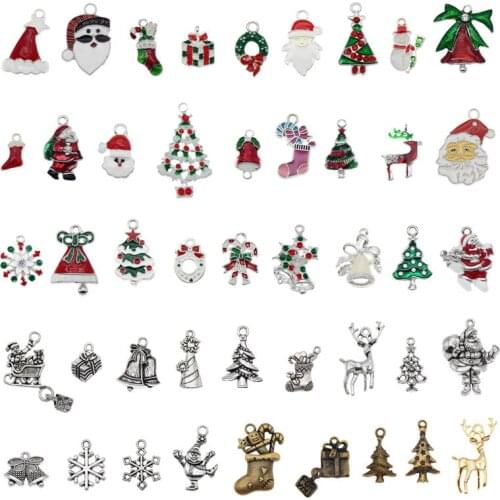 Julie Wang 10PCS Christmas Charms Random Mixed Enamel And Alloy Santa Claus Tree Bell Hat Pendant Jewelry Making Accessory