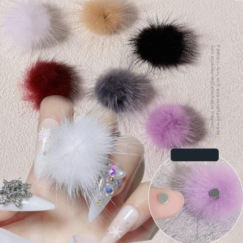 2pcs Fluffy Plush Ball 3D Nail Art Decorations Detachable Magnet Fashion Pompoms Jewelry Manicure Design Accessories