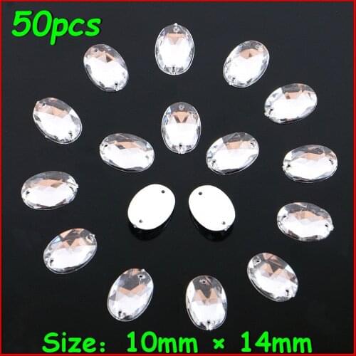50pcs/lot 10mm*14mm Crystal Shiny Oval Sewing Sew On 2 Hole Rhinestone Stone Women DIY Jewelry For Wedding Dress Clothes Garment