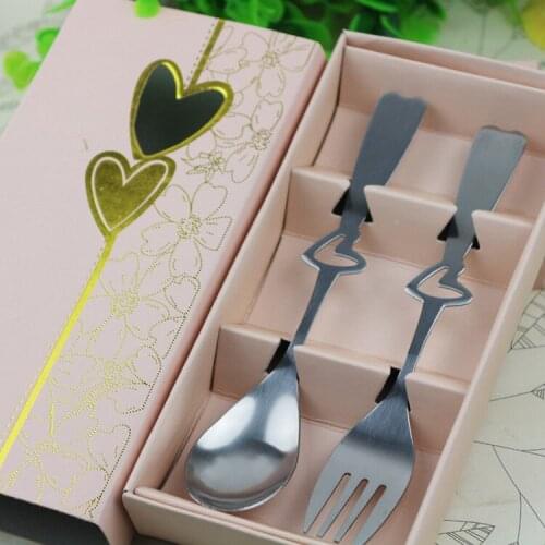 Free shipping 600pcs=300sets/lot Holiday Supplies stainless steel tableware Heart Love fork Spoon Souvenirs Wedding & Events