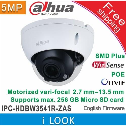 Free shipping Dahua IPC-HDBW3541R-ZAS 5MP POE IP Camera WizSense AI Camera 2.7 mm–13.5 mm Motorized vari-focal lens
