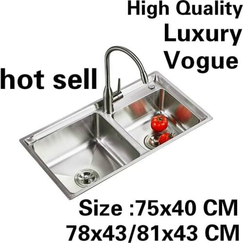 Free shipping Apartment luxury kitchen double groove sink do the dishes 304 stainless steel hot sell 750x400/780x450/810x430 MM