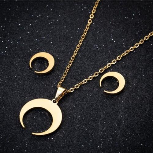 Moon Necklace Female Tide Clavicle Chain Simple Temperament Cold Wind Wild Earrings Luxury Jewelry Stainless Steel Jewelry Set
