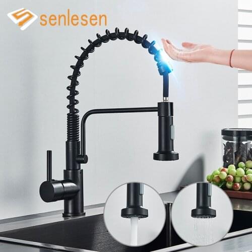 Spring Touch Black Kitchen Faucet Bronze Pull Out Mixer Sink Tap Crane Sensor Deck Mounted Hot and Cold Water