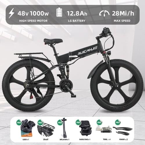 1000W Electric Bicycle Bike 4.0Electric Beach Fat Tire Electric Bicycle 48V Mens Mountain Bike Snow Ebike 26inch Bicycle