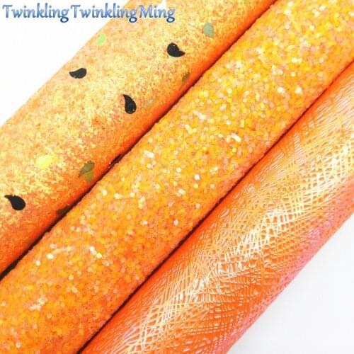 ORANGE Chunky Glitter Canvas Sheet, 8"x11" Glitter Sheets, Faux Leather Sheet For Hair Bow & Earring Fabric XM058