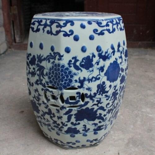 Jingdezhen Antique home porcelain garden stool High Temperatured Glazed 1 piece chinese blue and white ceramic garden stool
