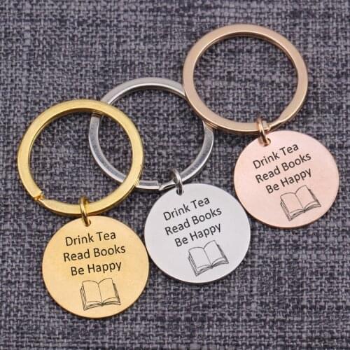 Keepsake Drink Tea Read Books Be Happy Jewelry Gift Own Friend Present Reading Lovers Keychain Books Friends Bag Charm Key Tag
