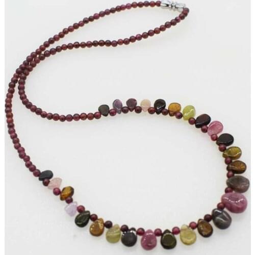 Red garnet round necklace tourmaline drop 3mm 18inch FPPJ wholesale beads nature blue rabinbow