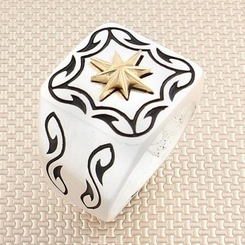 Polar Star Model Sterling Silver Ring Patterned Silver Sailor Ring For Men Made in Turkey