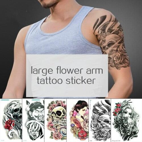Tattoo Sticker Arm Large Skull Waterproof Temporary Tattoo Stickers Flash Terror Fake Tattoos for Men Women Halloween