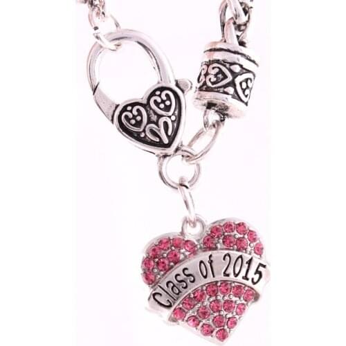 New Arrival rhodium plated studded with sparkling crystal Class of 2015 charm bracelet