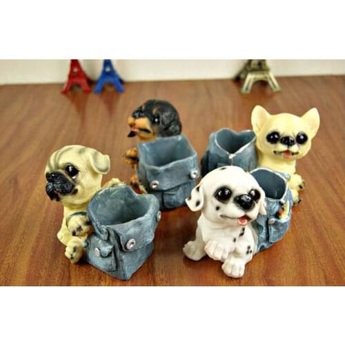 New Creative Lifelike lovely Dogs 4 styles Pen Holders Pencil Vase Pen Container Office Supplies Resin Crafts Birthday Gift 0527