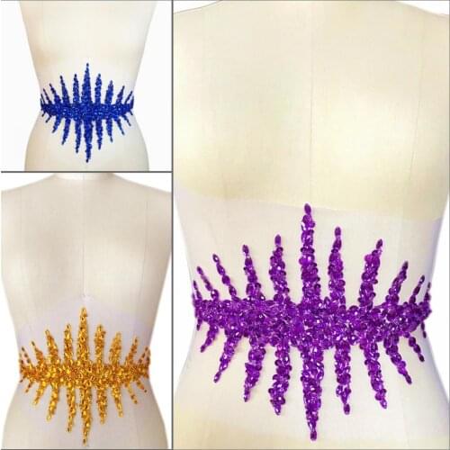 HAND Beaded Purple Royal Yellow AB Sew on Sequins Clothes Rhinestones Strass Emboridery Patch Applique Design For Carnival Cloth