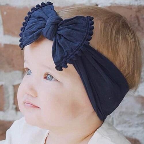 Baby Bow Headband Kids Soft Nylon Turban Elastic Hair Bands Girls Stretch Hairband Solid Hair Accessories Bow Knot Head Wrap