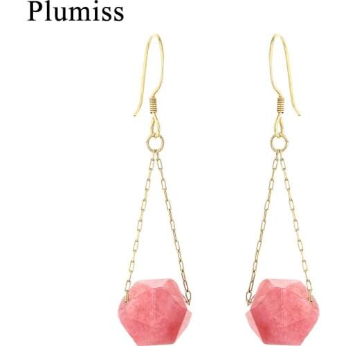 Plumiss Symmetry Dangle Earrings for Women Luxury 5A Rhodonite Natural Stone Gray Tiger Eye Drop Hoop Earrings Jewelry Gifts