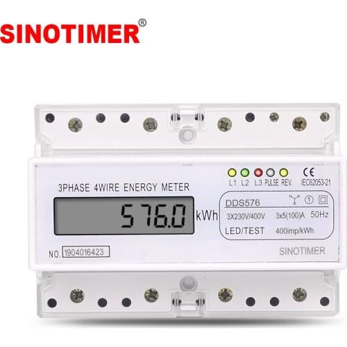 Three Phase 4 Wires Digital Power Electric Electricity Meter kWh Power Consumption Monitor DIN Rail Mount AC 380V 400V 100A 50Hz