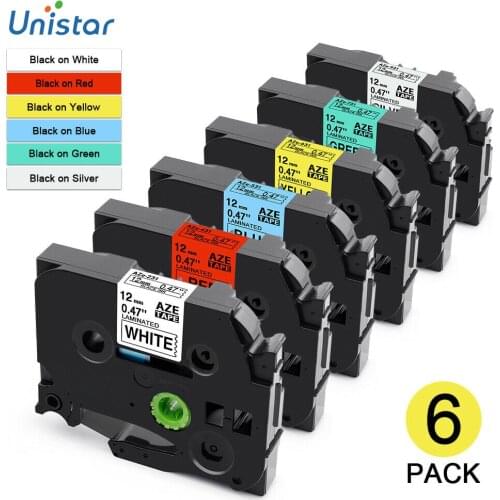 Unistar 6pcs TZ-231 12mm Compatible for Brother Label Printer tz131 TZ231 TZ431 TZ531 TZ631 Combo Set Printer Label Maker
