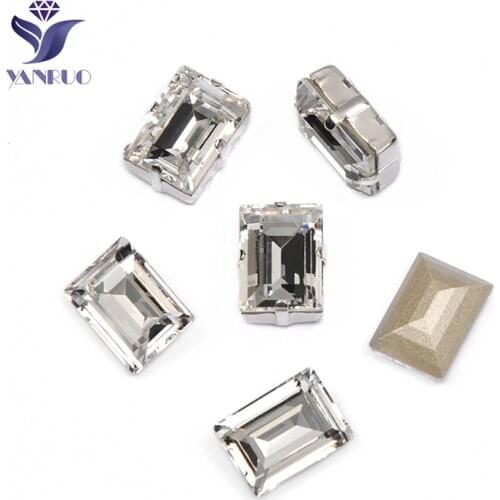 YANRUO 4527 Step Cut Top K9 Crystals Sewn Glass Rhinestones For Fabric Metal Claws Crystals For Needlework Crystals Dress