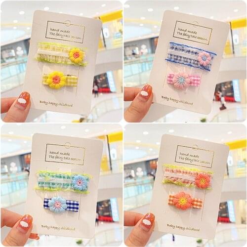 2 Pcs/Set Baby Girls Cute Colors Knitting Flower Ornament Hair Clips Children Lovely Barrettes Hairpins Kids Hair Accessories