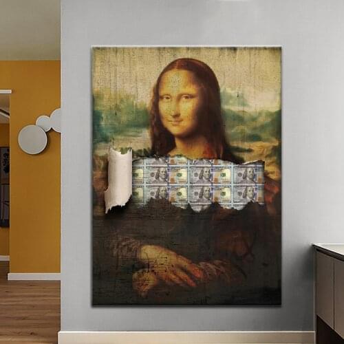 Paintings On The Wall World Masterpiece Mona Lisa Humor Funny Money Paintings for Interior Wall Poster Art Prints No Frame