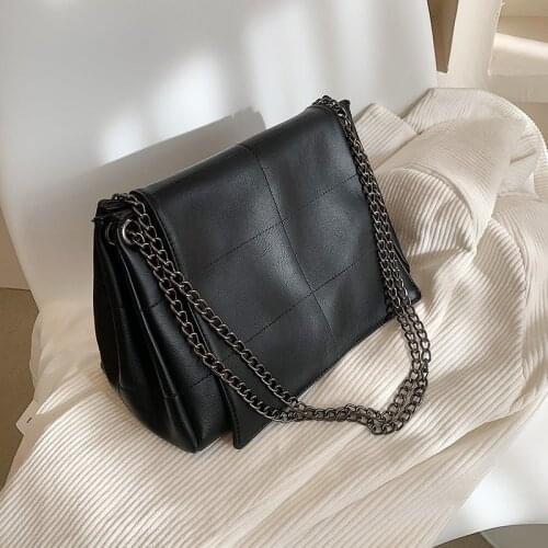 Womens Shoulder Bags Ins Fashion Soft Pu Leather Chains Square Bag Female Simple Solid Color Larger Capacity Underarm Bag
