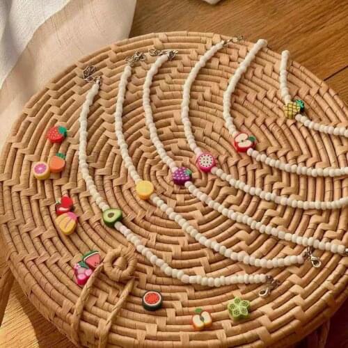 Vedawas INS Fashion Cute Fruit Beads Bracelets for Women Boho Colorful Layer Charm Bracelets Bangles Daisy Necklace Sets Jewelry
