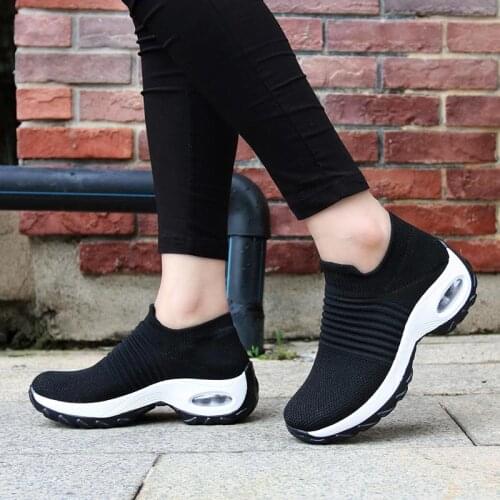 Big Size Summer Slip on Running Shoes for Women Socks Sneakers Platform Sports Shoes Womens Sport Shoes Lady Black Gym GME-0069