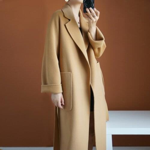2021 autumn and winter new double-sided cashmere coat womens mid-length profile loose thick 100% wool woolen coat