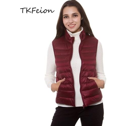 Spring Autumn Female Slim Waistcoat Jackets Fashion Down Vest Women Outerwear Stand Collar Light Thin Style Ladies Short Coats