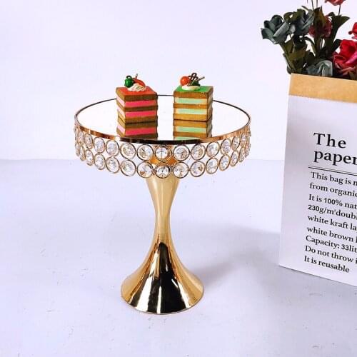 1pcs Wedding Cake Stand Square crystal Birthday Party Dessert Metal Cupcake Pedestal Display Plate Home Decor Gold Acryl Mirror
