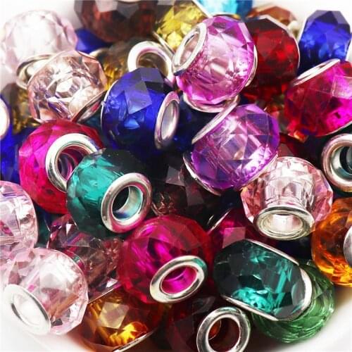 10Pcs Cut Faceted Large Hole Clear Crystal Glass Beads Fit Pandora Bracelet for Jewelry Making Women Hair Bead Girls DIY Charms