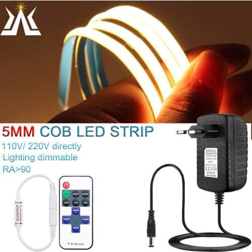 12V 24V COB Strip 5mm Width Led Strip Kit with Dimmer with Controller Dimmable FOB Light Bar Flexible Tape RA 90 CRI Decor Bulb