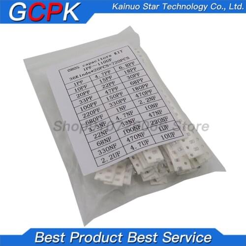 36values*20pcs=720pcs 0805 SMD Capacitor assorted kit 1pF~10uf component diy samples kit new and original
