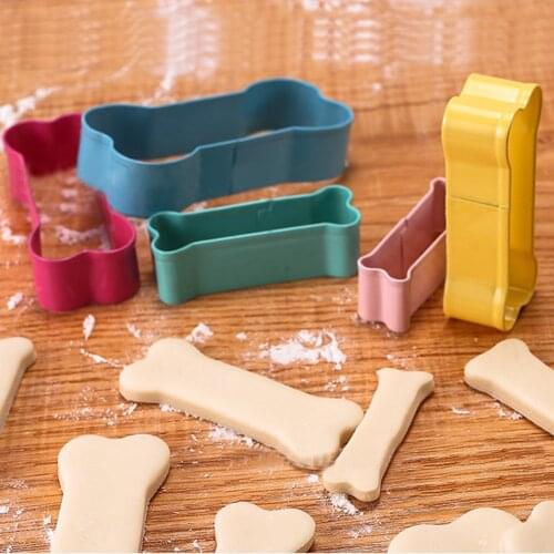 5PCs/Set DIY Cookie Cutter 3D Dog Bone Form Cookie Stamp Cake Decorating Tools Pastry Baking Biscuit Molds Stainless Steel