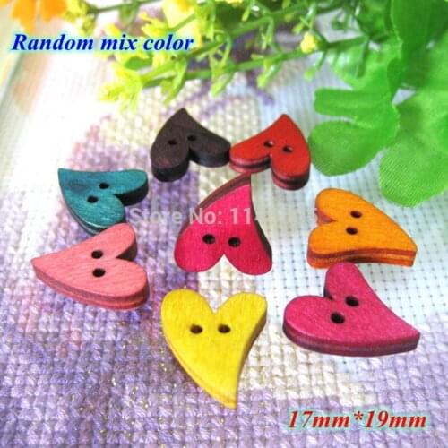 New 50 pcs/lot Lovely multicolor Heart Shape wooden buttons mix bulk Wood Sewing button botoes Craft Scrapbooking 19mm*17mm