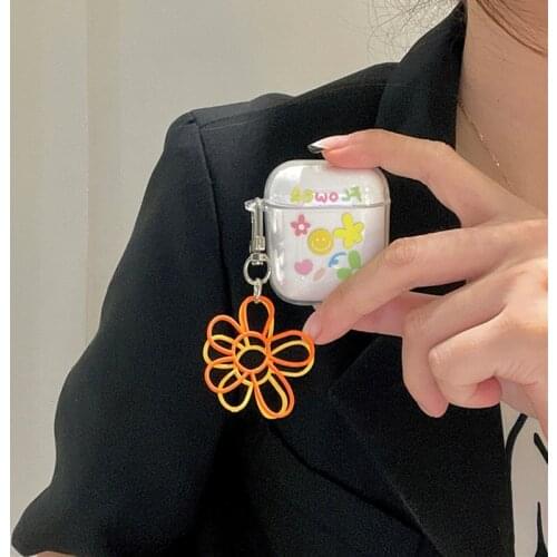 Cute 3D Flower Earphone Case For AirPods 2 1 Clear Soft Silicon Headset Wireless Keychain Cover For AirPod With Floral Bracelet