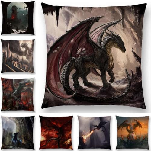 Hot Sale Fire Dragon Eragon Fierce Battle Warrior Fighting War Sky Castle Nest Magic Sword Cushion Cover Sofa Throw Pillow Case